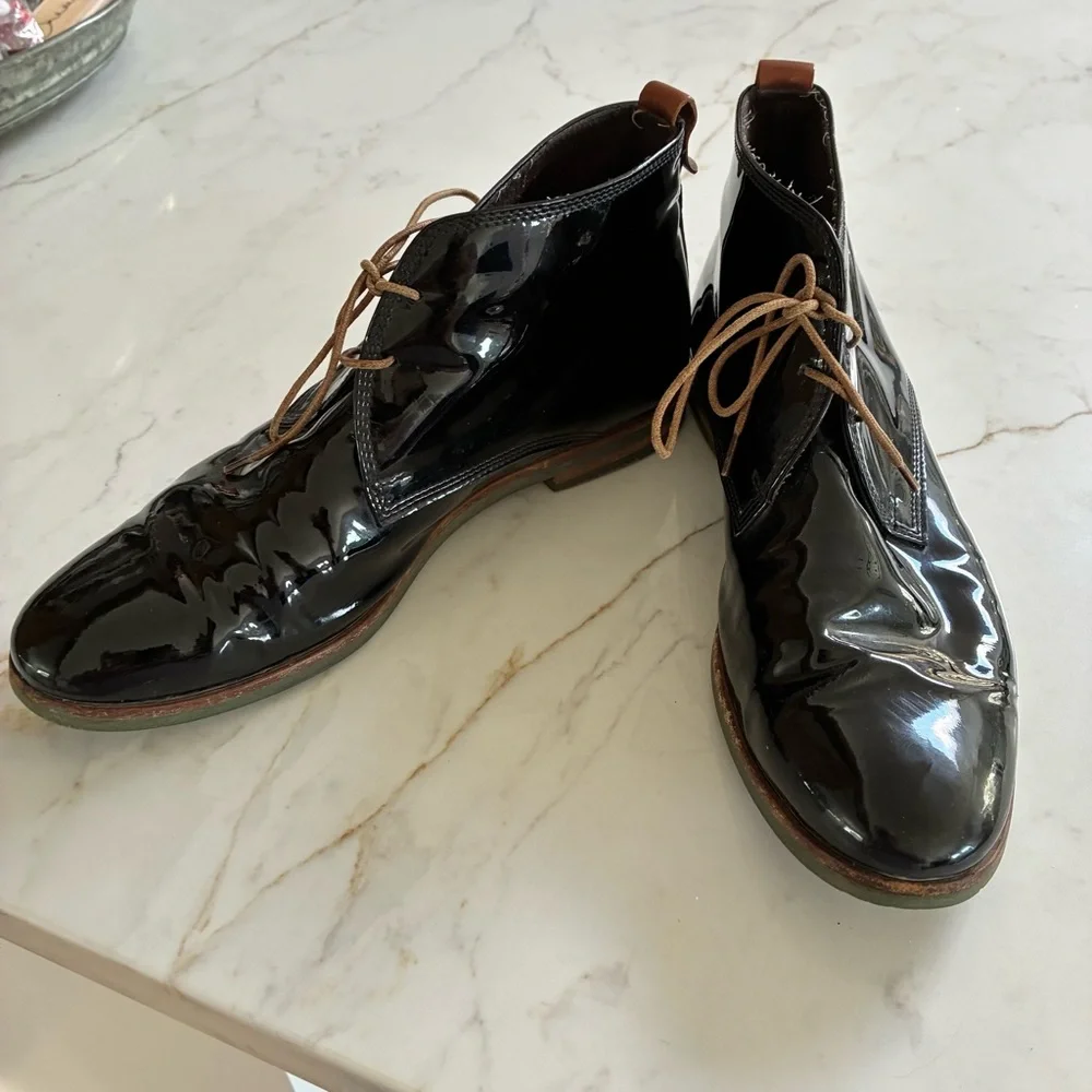 AGL Attilio Giusti Leombruni Black Patent Leather Lace Up Oxford Loafer Shoes - Picture 4 of 15